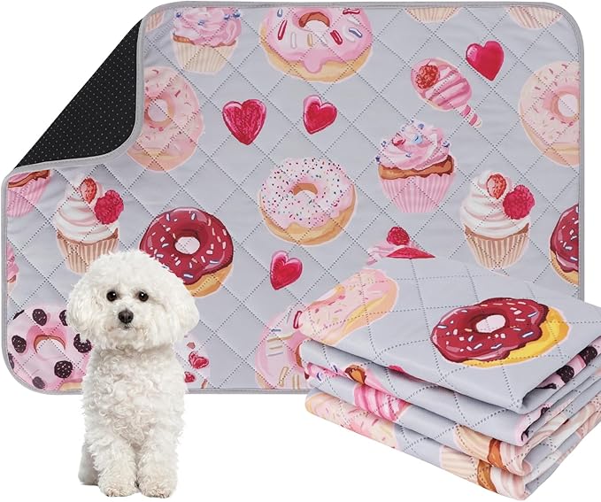 IEUUMLER Washable Pee Pads for Dogs, 2 Pack Cake Pattern Reusable Waterproof Puppy Potty Pads, Non-Slip Absorbent Pet Training Pads for Playpen Crate Bed EU015 Grey Cake, 24x18
