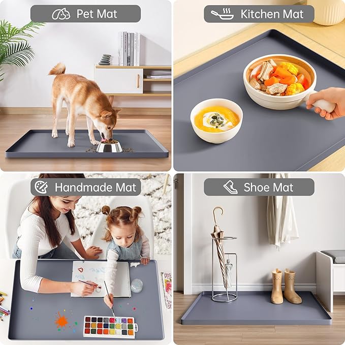 FLATO Waterproof Under Sink Mat 28" x 22" Shelf Liner for Kitchen and Bathroom, Cabinet Protector, Organizers and Storage, Flexible Silicone Drip Tray
