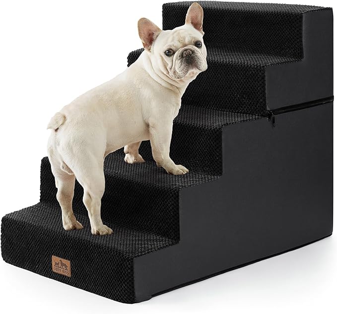 COZY KISS Dog Stairs for Small Dogs, 17.7" Extra Wide Detachable Pet Stairs for Couch and Bed, 23.6" H Non-Slip Dog Steps for Puppies and Old Cats, 17.7x29.5x23.6 inch, Black