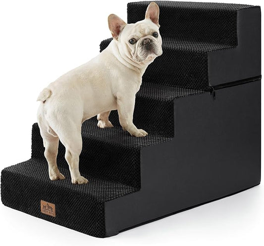 COZY KISS Dog Stairs for Small Dogs, 17.7" Extra Wide Detachable Pet Stairs for Couch and Bed, 23.6" H Non-Slip Dog Steps for Puppies and Old Cats, 17.7x29.5x23.6 inch, Black