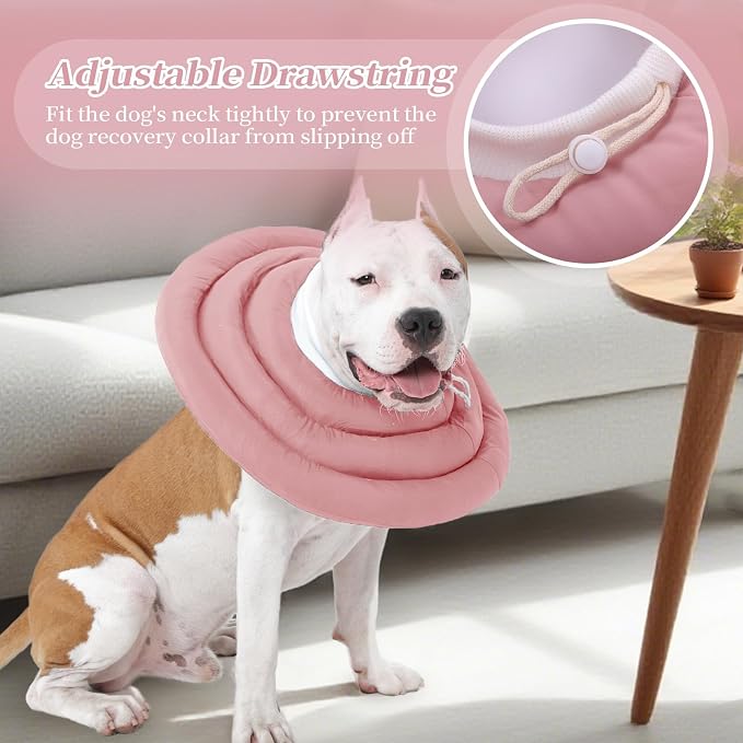 IDOMIK Dog Recovery Collar, Waterproof Soft Dog Cone After Surgery, Comfy Protective Elizabethan Collar Alternative for Dogs Cats, Adjustable Pet Neck Donut Cone Anti-Licking Biting Wounds,Pink,2XL
