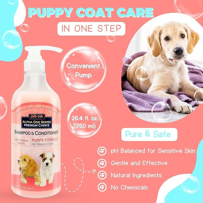 Natural Puppy Shampoo and Conditioner Tear Free with Aloe Vera, pH-Balanced Shampoo for Puppies, Tearless Dog Shampoo and Conditioner, Puppy Wash Sensitive Skin 26.4 Oz (6 Pack)