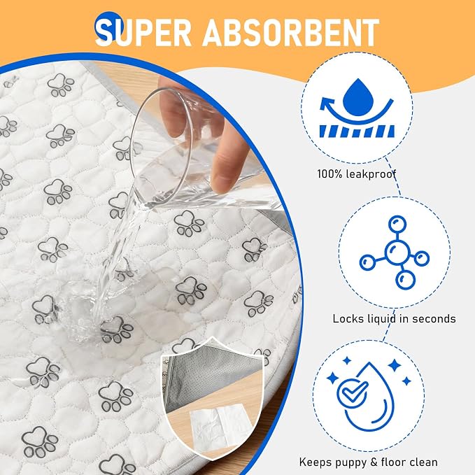 2Pack Washable Pee Pads for Dogs, Reusable Puppy Pads Pet Training Pads with Activated Carbon Pheromone Attraction Targets, Waterproof & Non-Slip Dog Pee Pads for Housebreaking (36"x36")