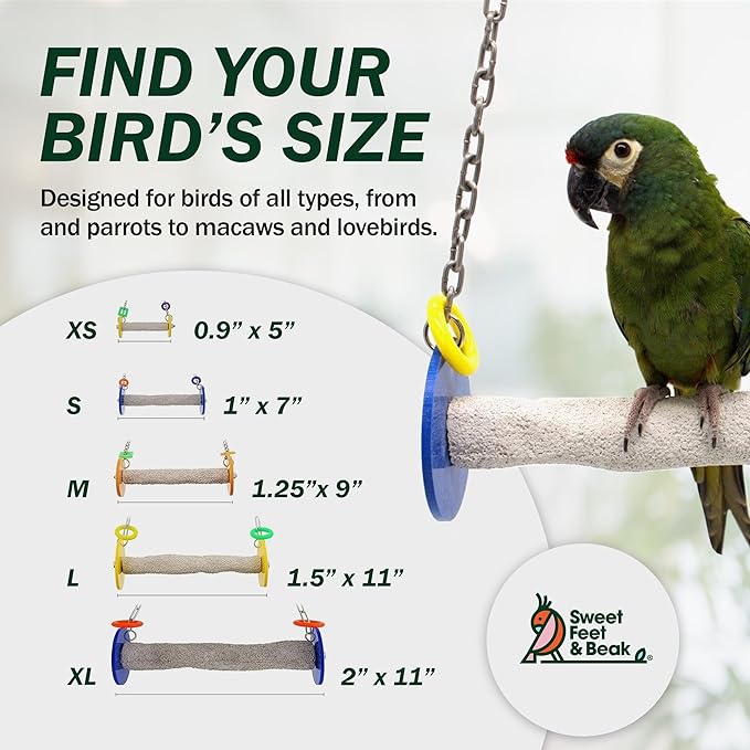 Sweet Feet and Beak Roll Bird Swing - Perch Bird Toys Trims Nails and Beaks, Safe and Non-Toxic Bird Cage Accessories for Small and Large Birds, Swinging Toys Birds Will Love, XL 11 Inches - Blue
