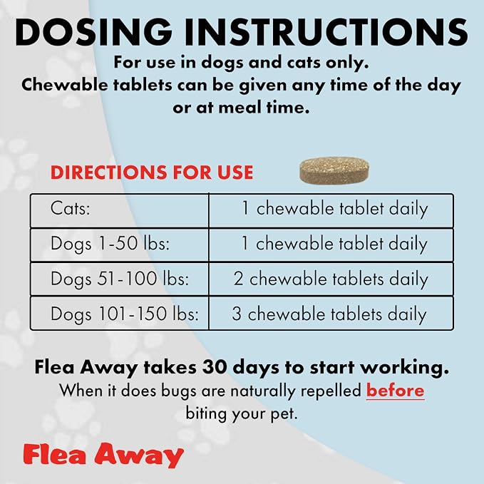 Flea Away All Natural Supplement for Fleas, Ticks, and Mosquitos Prevention for Dogs and Cats, 100 Chewable Treat Tablets, Single (Pack of 2)