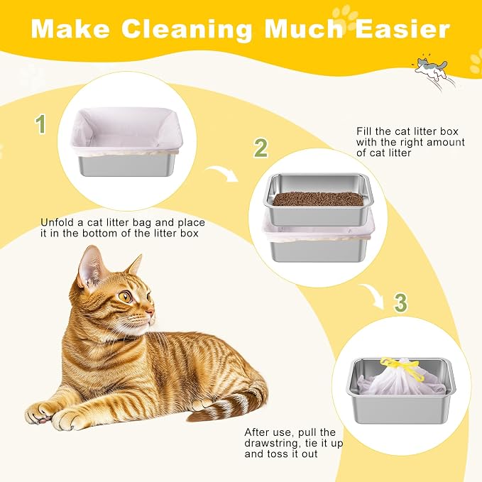 Litter Box Liners 20 Count, 29.5" x 12.6" Medium 3MIL Thicken Cat Litter Bags Tear Resistant Disposable Cat Litter Liners for M Stainless Steel Litter Box and Other Suitable Size Litter Box