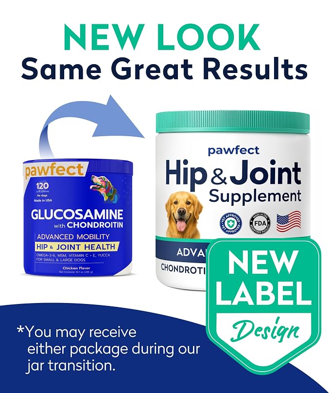 Pawfect Mobility Glucosamine Chews for Dogs - Hip & Joint Health Supplement Chews w/Omega-3, Chondroitin, MSM - Made in USA - Joint Pain Relief - Hip & Joint Care - 120ct