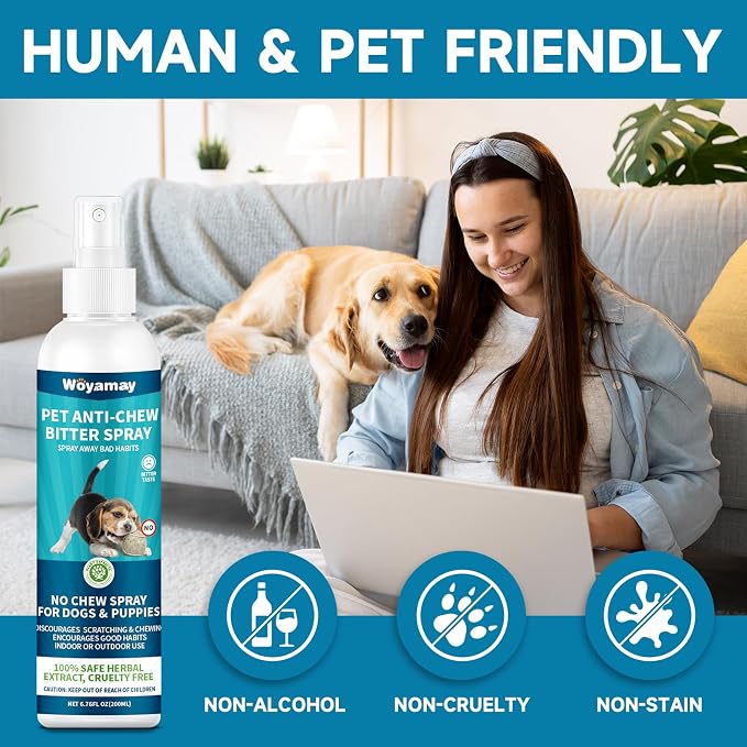 Woyamay Dog Joint Support & No Chew Spray Bundle - 200 Glucosamine Chews with Chondroitin, MSM & Turmeric + Bitter Apple Spray for Chewing, Licking & Training - Mobility & Behavior Solution