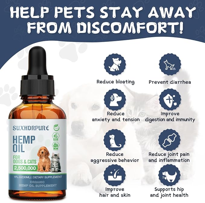 (5 Pack) Hemp Oil for Dogs and Cats - Helps with Anxiety Pain Stress Sleep Arthritis Seizures Relief - Support Hip Joint Health - Hemp Oil Drops Calming Treats