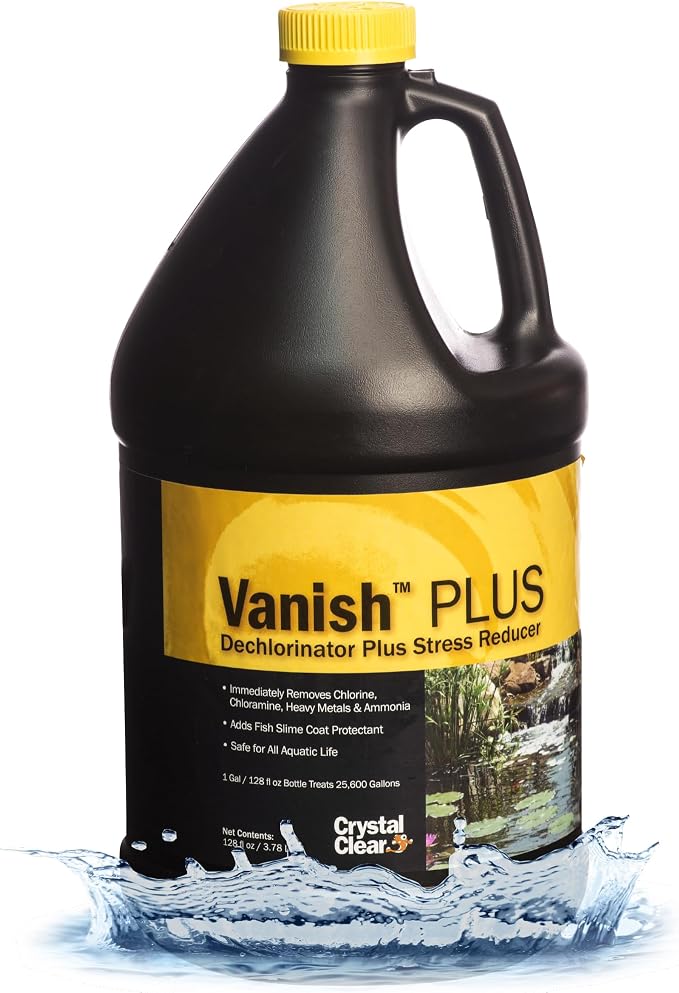 CrystalClear Vanish Plus Small Pond & Water Garden Clarifier, Remove Heavy Metal, Ammonia, Chlorine & Chloramine, Liquid Dechlorinator, 1 Gallon