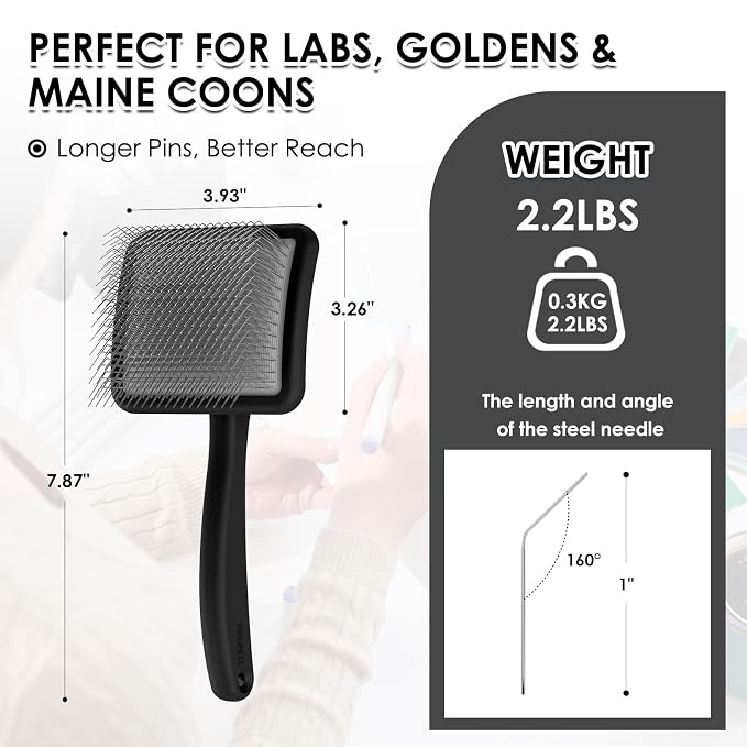 Large Dog Slicker Brush for Goldendoodles, Poodles - 3 in 1 Grooming Kit with Undercoat Rake & Comb - Extra Long Pins Slicker Brush for Dematting, Thick Coats, Shedding, Detangling, Black