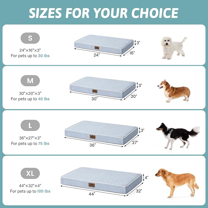 COZY KISS Cooling Orthopedic Dog Bed, Waterproof Egg Crate Foam Pet Bed with Removable Washable Cover 29x18x3 Inch,Light Blue