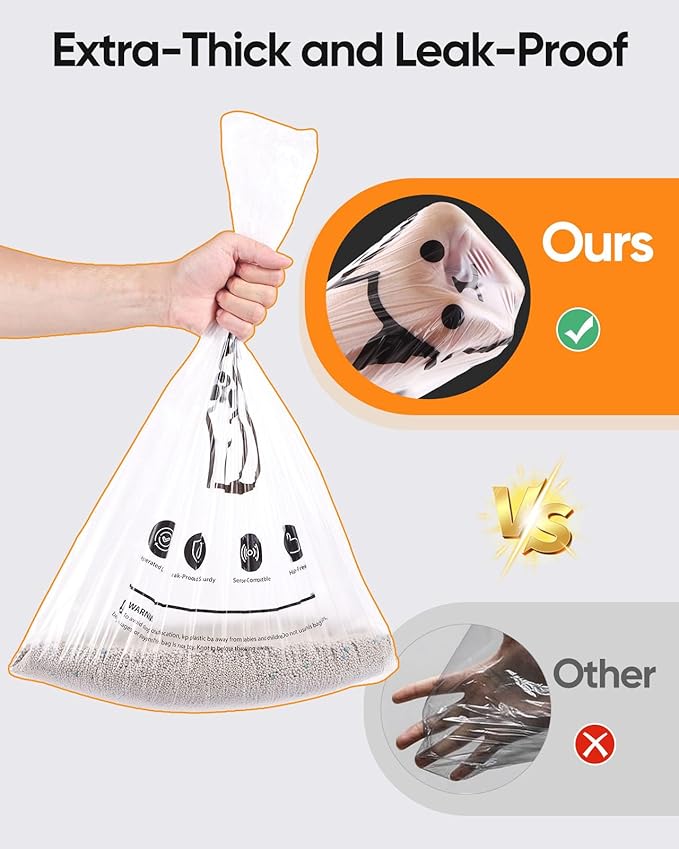 180 Pack Cat Litter Box Robot 5/4/3 Waste Bags,Transparent, Self Cleaning Litter Box Liners Bags for Most Automatic Cat Litter Boxes，Pre-Separated, Heavy Duty, 9-11 Gallon Capacity