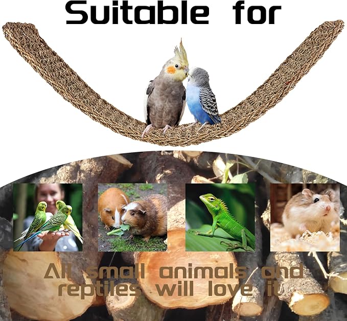 39 x 7 Inches Seagrass Mat, Natural Grass Woven Bird Net Hammock Mat, Climbing Rope Ladder Chew Toy, Cage Accessories for Parrots, Psittacines, Cockatiels, Hamsters, Lovebirds, Mice (2 Pack)