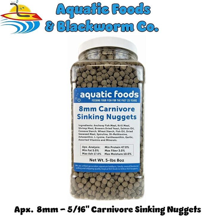 8mm - 5/16" Carnivore Sinking Pellets for Carnivore Cichlids, Catfish, Monster Fish, Bottom Fish, All Large Fish, Also Koi & Pond Fish. - WL…5-lbs 8oz Jar