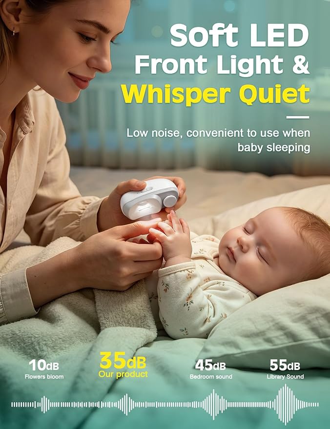 Electric Nail Clipper for Seniors & Kids, Baby Nail Trimmer Electric with Nail Debris Storage, Rechargeable Toenail & Fingernail Clippers with LED Light, Low Noise, Family-Friendly Grooming