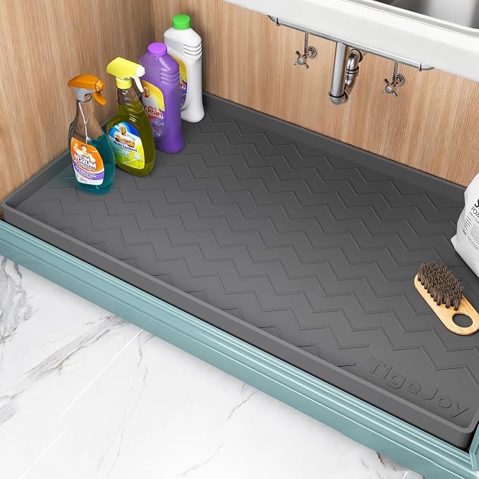 TigeJoy 25" x 22" Under Sink Mats for Kitchen Waterproof, Leak-Proof Silicone Mat Sink Protector and Cabinet Liner, Kitchen Essentials Organizer and Storage, Boot or Shoe Tray, Pet Feeding Mat