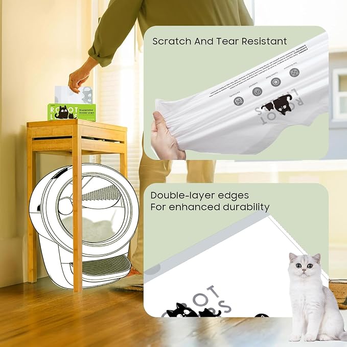 120 Tidy Draw-Pack Automatic Litter Box Bags Cat Litter Box Robot Model 4/3 Waste Bags, Tear-free, Sensor-compatible, Thick Heavy Duty Cat Litter Box Liner Bags 25.2 x 15.7 IN