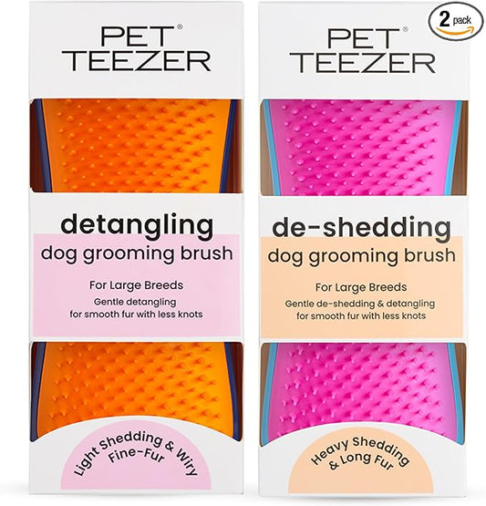 Pet Teezer by Tangle Teezer De-Shedding and Detangling Dog Brush Duo, for Wet or Dry Fur
