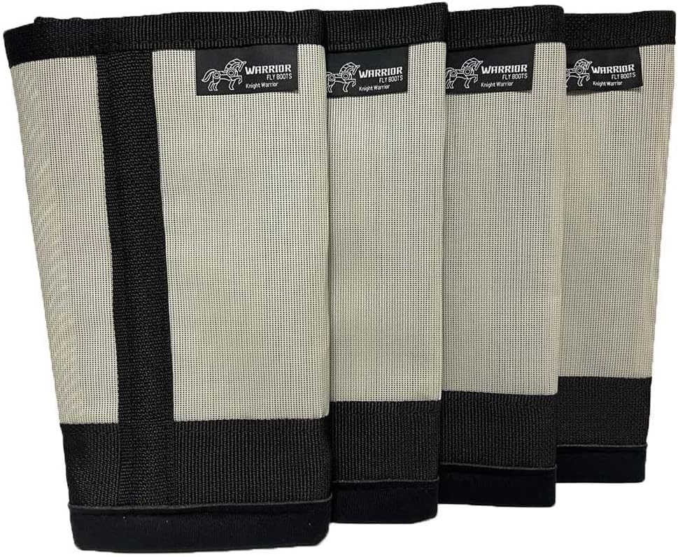 Warrior Fly Boots for Horses - Breathable Mesh Horse Boots for Fly Protection & Leg Comfort - Set of 4 (Knight Warrior, Gray)