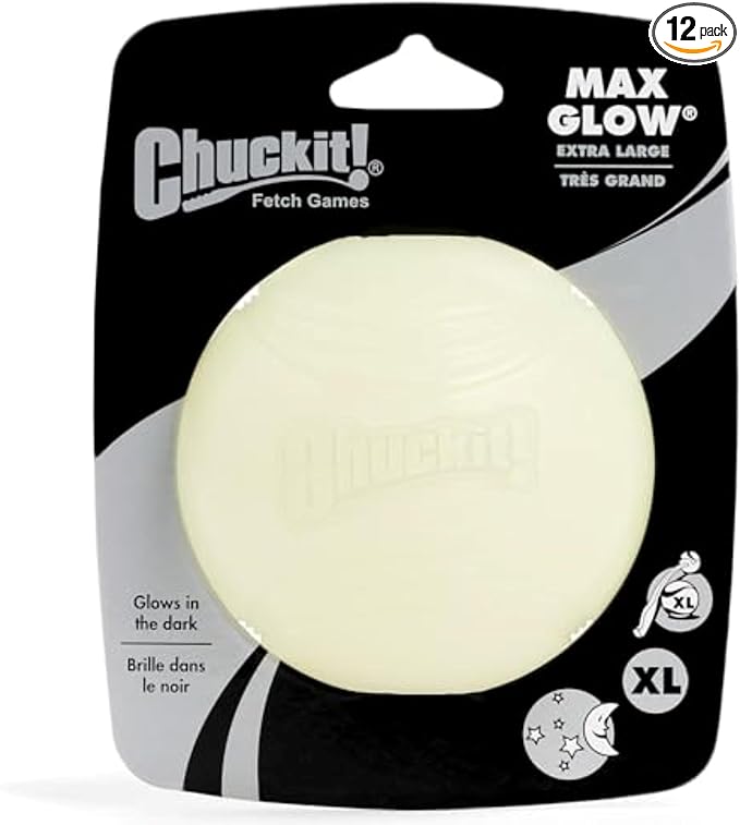Chuckit! Glow in the Dark Bouncy Balls - Ball for Dogs, Dog Toy, Max Glow Balls - Extra-Large, 3.5 Inch (Pack of 12)