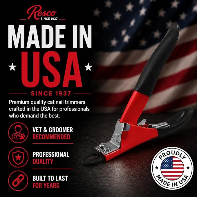 Resco Cat Nail Clippers, Guillotine Cat Claw Trimmer with Comfort Grips, Deluxe Red