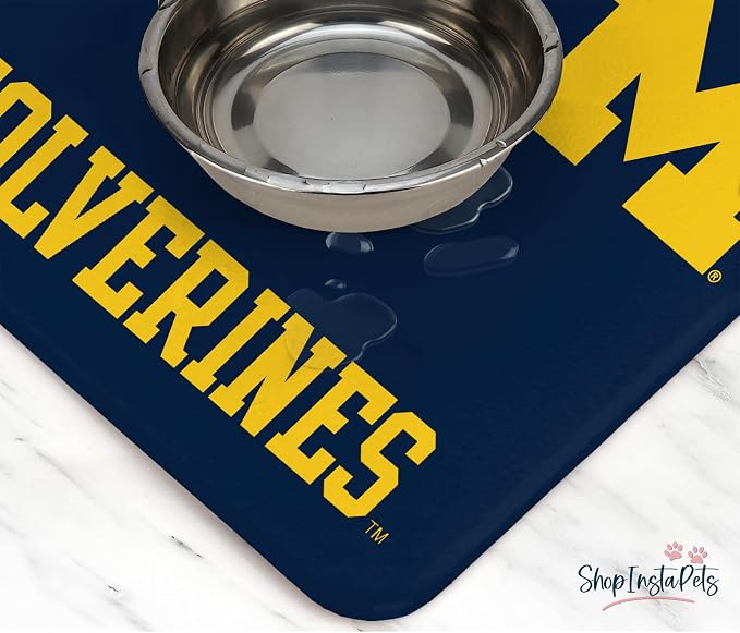 Michigan Wolverines Officially Licensed Food and Water Mat for Dogs and Cats | 18" x 29" | Non-Slip | Water-Proof