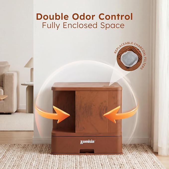 ZOMISIA Extra Large Cat Litter Box with Hallway, Hidden Litter Box Enclosure with Drawer, Lid Top Covered with Carbon Filter for Odor Control, Leakproof and Easy to Clean