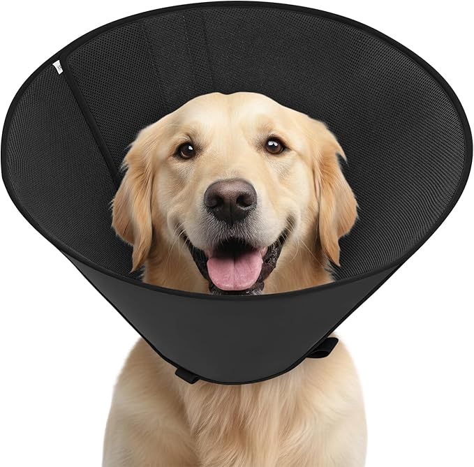 Soft Dog Cone Collar to Stop Licking After Surgery, Mesh Breathable Pet Recovery Collar for Large Medium Dogs, Elizabethan Cone Alternative(M)