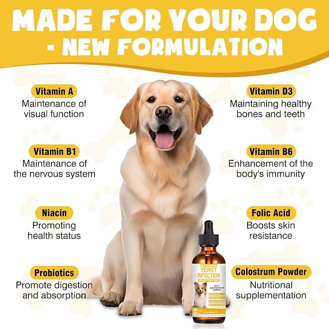 Yeast Infection Treatment for Dogs,Dog Ear Infection Treatment,Itchy Ear,Skin&Allergy Symptoms Relief-Reduces Inflammation&Relieves Irritation,Dog Supplement Drops with Multivitamins Probiotics
