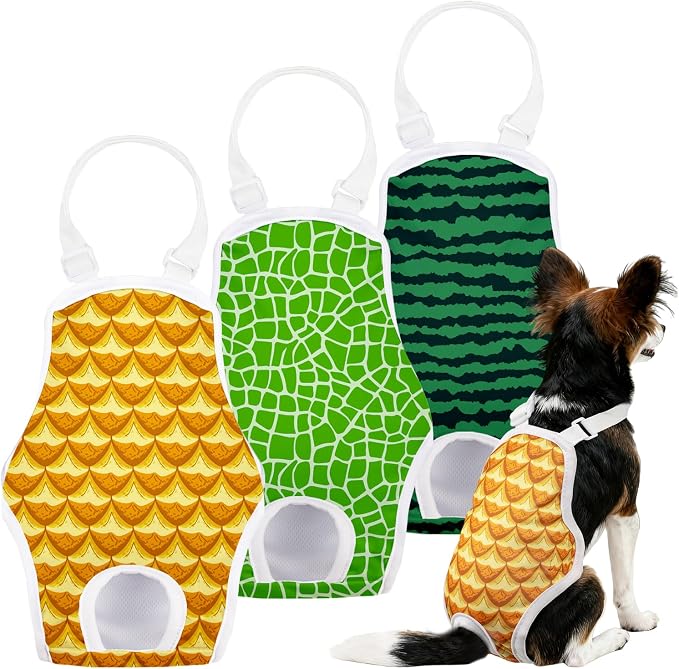 3 Pack Washable Female Dog Diapers with Adjustable Suspender, Reusable Sanitary Panties for Dogs in Heat, Leak-Proof Design for Small Dogs