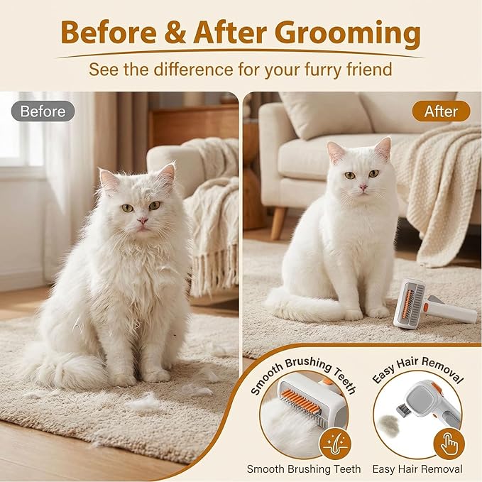 2-in-1 Pet Self-Detangling & Grooming Comb - Cats & Dog Dematting Brush & Undercoat Rake, Pet Hair Removal Comb for Long or Short Hair, Removes Mats, Tangles & Loose Fur