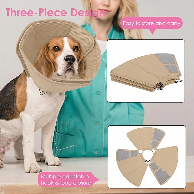 AOFITEE Dog Cones for Medium Dogs, Soft Dog Cone Collar After Surgery, Adjustable Cone for Dogs to Stop Licking, Breathable Pet E-Collar Alternative for Wound Healing(Khaki,Medium)