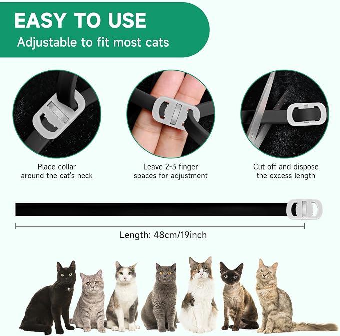 4 Pack Cat Flea Collars, Cat Flea and Tick Treatment, 32 Months Protection Flea and Tick Prevention for Cats, Waterproof Flea Collar for Cats, Black