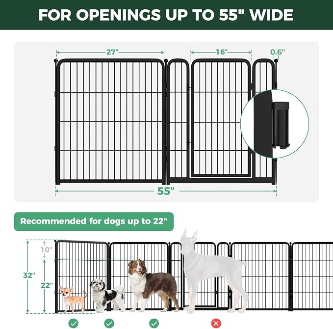 FXW Dog Gate Extra Wide Designed for Indoor Use, Adjustable Width Up to 55-inch Wide (32" H 2 Wire Panels for Small and Medium Dogs), Black
