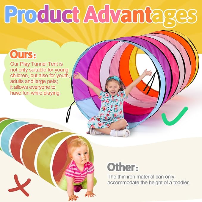 27.6 Inch Large Play Tunnel for Kids Colorful Play Tent Crawl Tunnel Toddlers Babies Children or Dogs, Collapsible Gift for Boy Girl Toys Indoor Outdoor(1 Pcs)