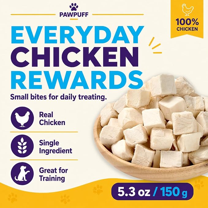 Freeze-Dried Chicken Treats for Dogs & Cats, Single Ingredient Real Chicken, High Protein Training Treats, Grain Free, No Fillers, 5.3 oz