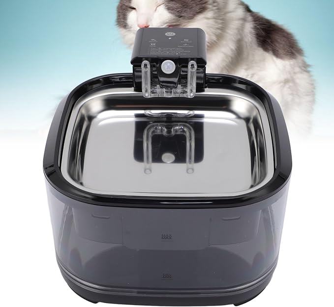 4.5L Stainless Steel Cat Water Fountain, Quiet Battery Operated Pet Water Fountain for Cats and Dogs with Motion Sensor, Ultra Quiet Pump, Multi Filtration with Auto Cycle System
