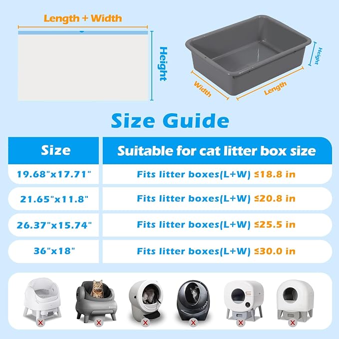 Cat Litter Bags 60 Count, 21.65"x11.8" Drawstring Close Litter Box Liners for Automatic Litter Box,Thick Cat Poop Bags,Easy to Clean,Heavy Duty Robot Bag for Self-Cleaning Box