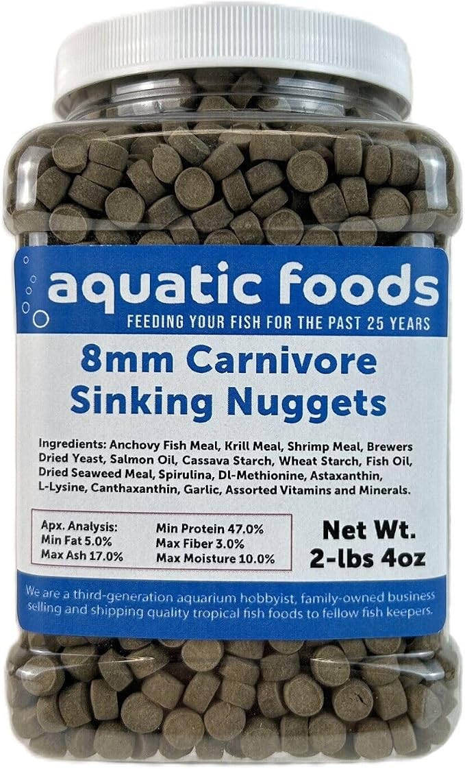 8mm - 5/16" Carnivore Sinking Pellets for Carnivore Cichlids, Catfish, Monster Fish, Bottom Fish, All Large Fish, Also Koi & Pond Fish. - WL…2-lbs 4oz Jar