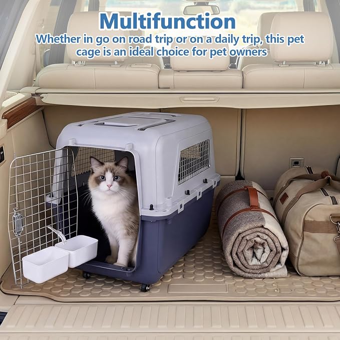 Generic Cats & Rabbit Animal Carrier Travel Cage Box Length 33in/Width 21.6in/Height 25.2in with Handle & Metal Door Portable Transporter Box for Indoor Outdoor Puppies Kittens