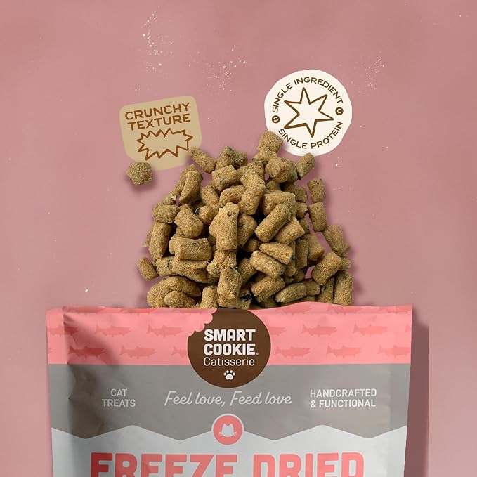 Smart Cookie Salmon Freeze Dried Cat Treats – Minimal Ingredient, High-Protein Snacks for Picky Cats – Wild Caught Salmon, No Fillers, Made in the USA – 1oz