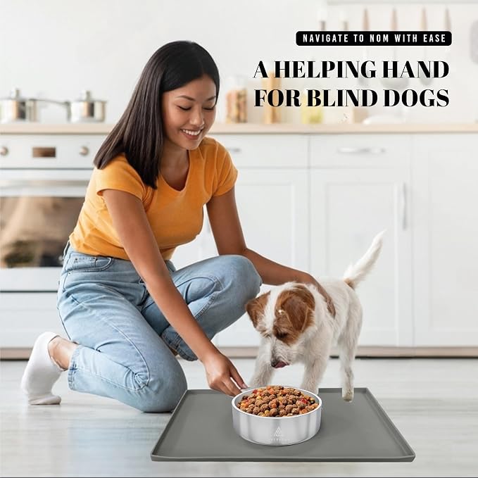 AVERYDAY 100% Waterproof Thicker Silicone Dog Food Mat, 0.63'' Raised Edge Bowl Mat for Food & Water, Non Slip Pet Feeding Placemat for Messy Drinkers, Perfect for Large Medium Small Breeds, 18"x10"