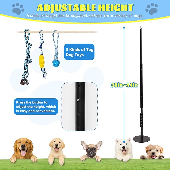 Outdoor Dog Tug Toy Reinforced Spring Rod with Durable chew-Resistant Rope for Independent Play and Interactive Fun in Yards and lawns Adjustable Height for Medium to Large Breeds Black