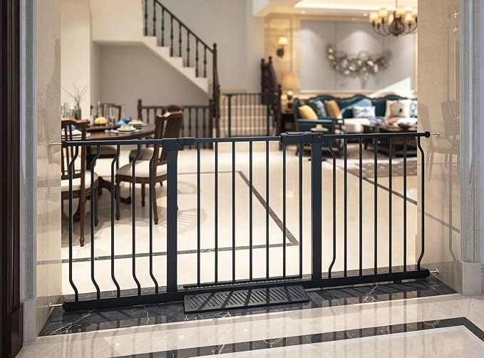 Extra Wide Baby Gate Tension Indoor Safety Gates Black Metal Large Pressure Mounted Pet Gate Walk Through Long Safety Dog Gate for The House Doorways Stairs(52.76"-57.48"/134-146CM, Black)