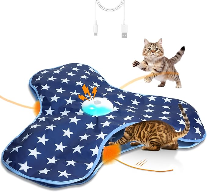 Oxawo Interactive Cat Toys Chirping and Moving Feather Wand - Motion-Activated Cat Toys and Rechargeable