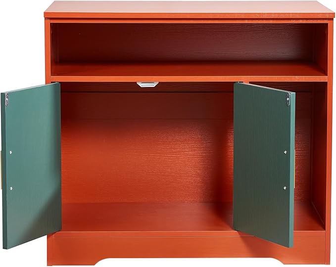 VEVOR Cat Litter Box Enclosure, 31 in Hidden Litter Box Cabinet with Shelf & Storage, Modern Style Indoor Cat Washroom, Wooden Kitty House Furniture End Table, Fit Most Litterboxes, Red & Green