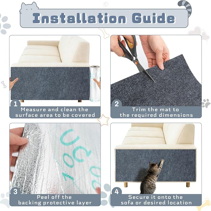 24"X12" Cat Scratch Furniture Protector, Anti Scratch Couch Protector from Cat Claws, Self-Adhesive Cat Scratching Pads, DIY Couch Cat Scratcher for Corner Sofa Wall & Door (Gray)