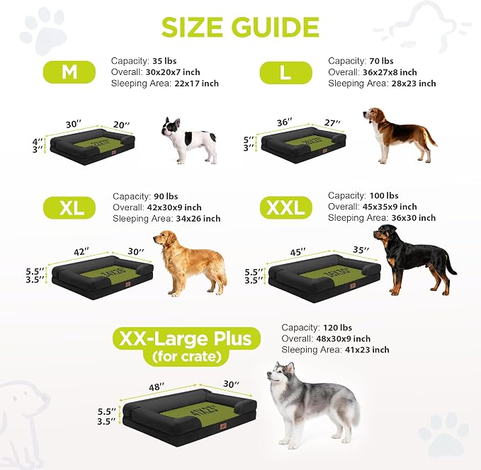 Dog Beds for Extra Large Dog-Orthopedic Pet Jumbo Bed with Washable Removable &Waterproof Cover Memory Foam Sofa Pet Couch with Bolster-48 x 30"