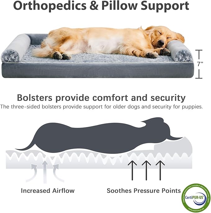 BFPETHOME Orthopedic Washable Dog Beds Large Sized Senior Dog for Comfy Sleeping with Removable Cover, Waterproof Big Soft Pet Couch Bed for Dogs Rerlax